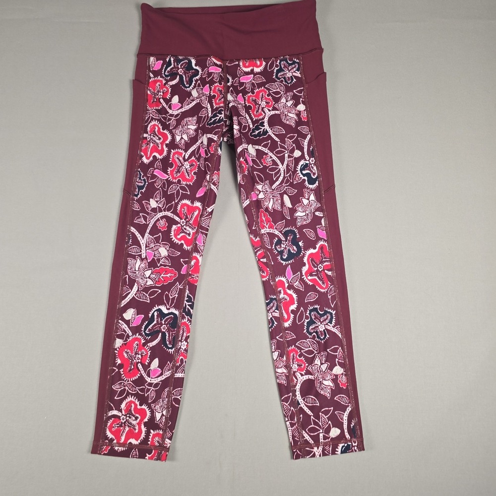Athleta Affirmation 7/8 Tight In Powervita Dark Garnet Floral Leggings Sz SP